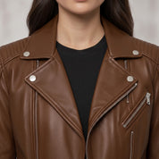 Women's Brown Quilted Leather Perfecto Biker Jacket — Welford