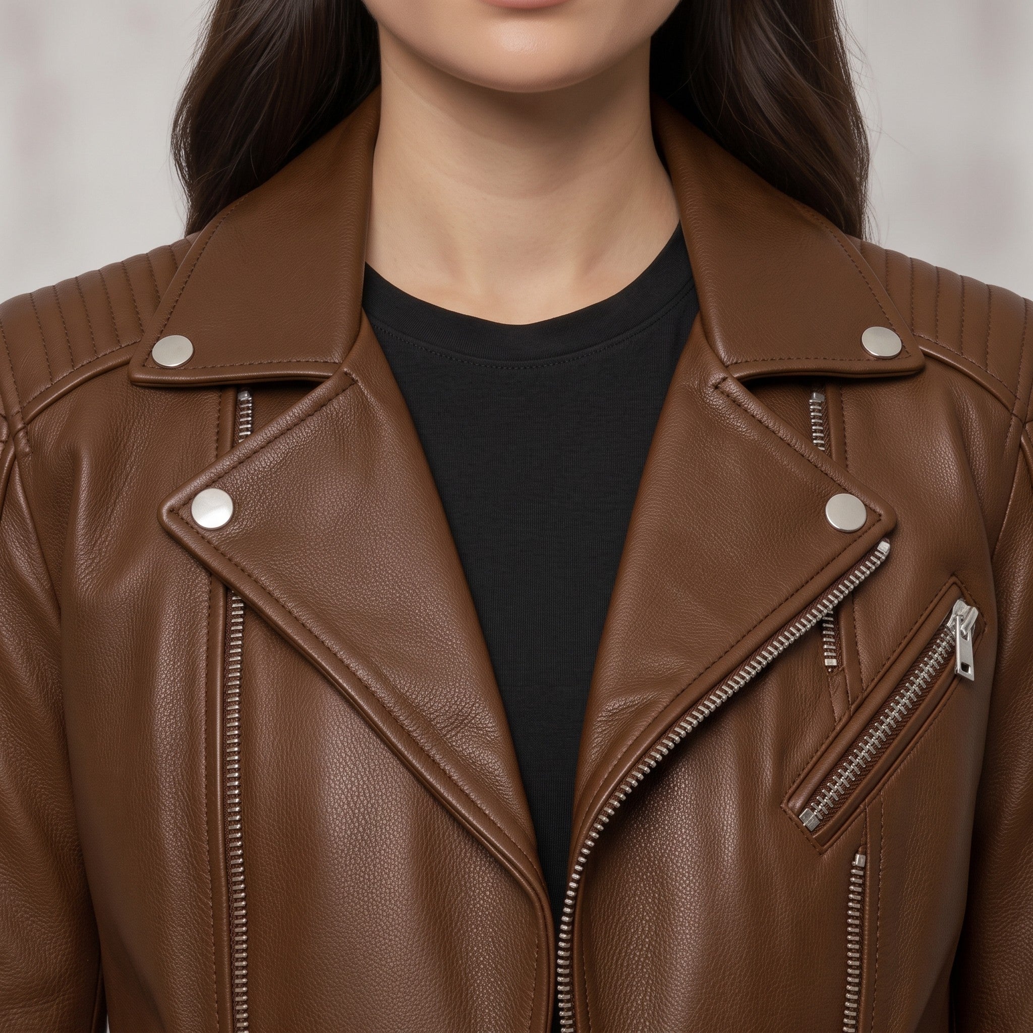 Women's Brown Quilted Leather Perfecto Biker Jacket — Welford