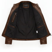 Women's Brown Leather Cafe Racer Jacket — Finley
