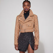 Women's Tan Studded Leather Biker Jacket — Tilton