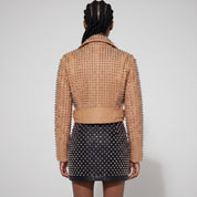 Women's Tan Studded Leather Biker Jacket — Tilton