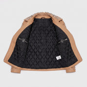 Women's Tan Studded Leather Biker Jacket — Tilton