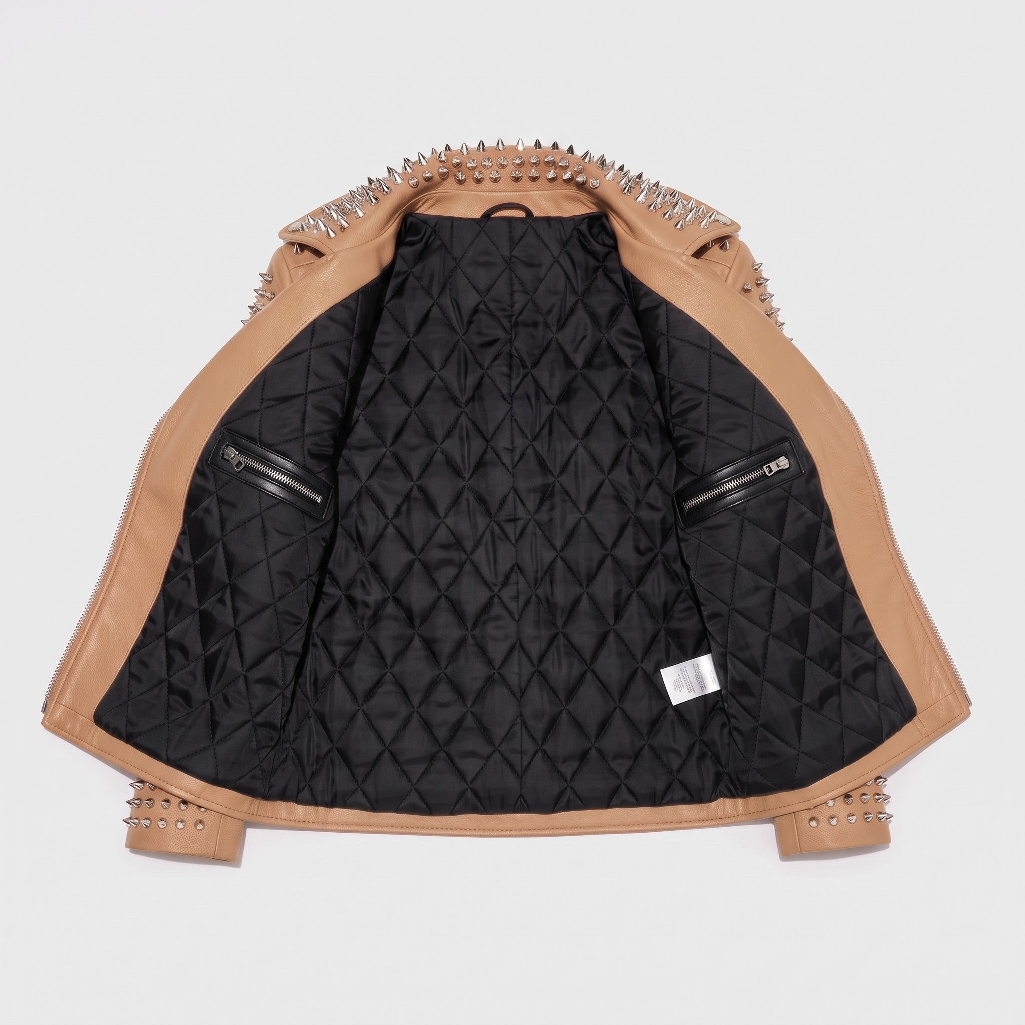 Women's Tan Studded Leather Biker Jacket — Tilton