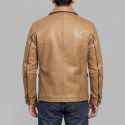 Men's Tan Leather Trucker Jacket — Moulton
