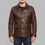 Men's Brown Leather Trucker Jacket — Moulton