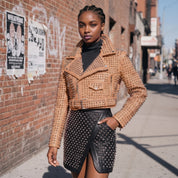 Women's Tan Studded Leather Biker Jacket — Tilton