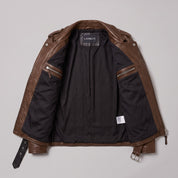Men's Brown Leather Biker Jacket — Deaville