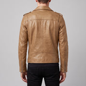 Men's Tan Leather Biker Jacket — Deaville