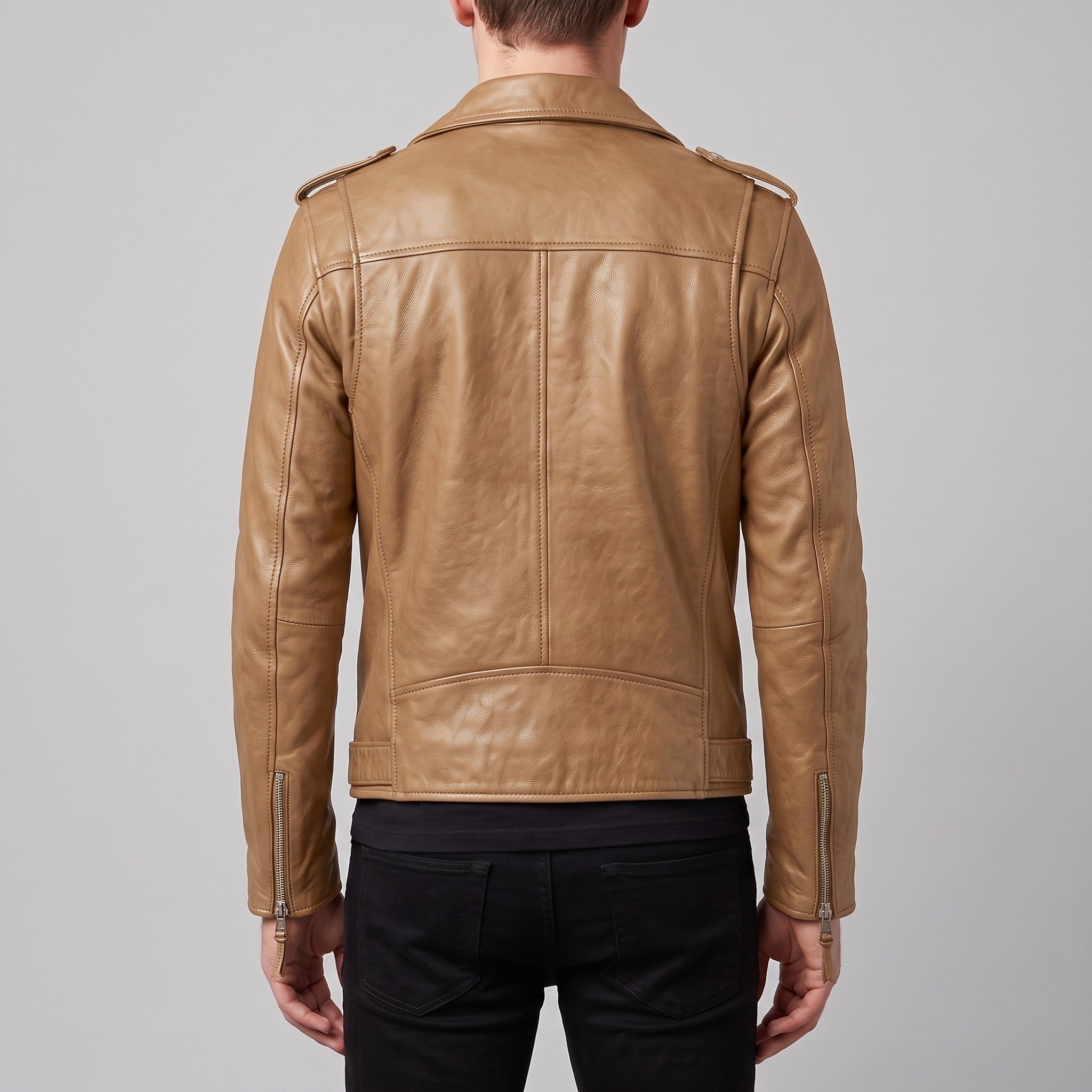 Men's Tan Leather Biker Jacket — Deaville
