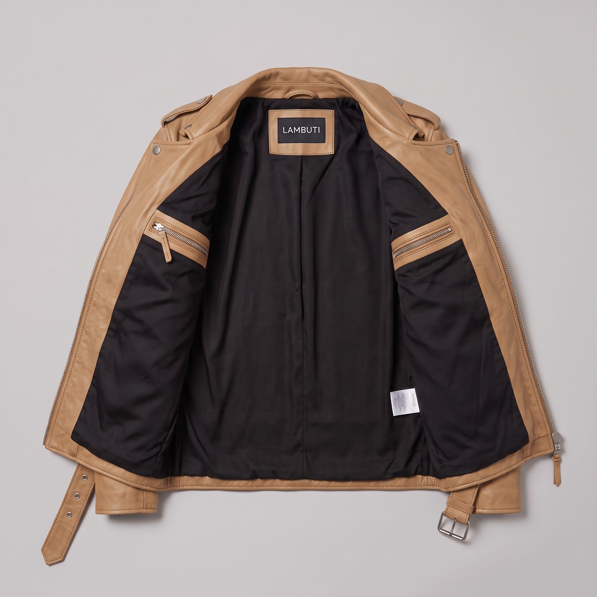 Men's Tan Leather Biker Jacket — Deaville