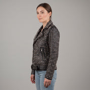 Women's Black Studded Leather Biker Jacket — Lowton