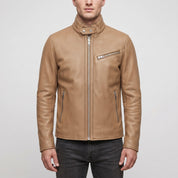 Men's Tan Leather Biker Jacket — Uckfield