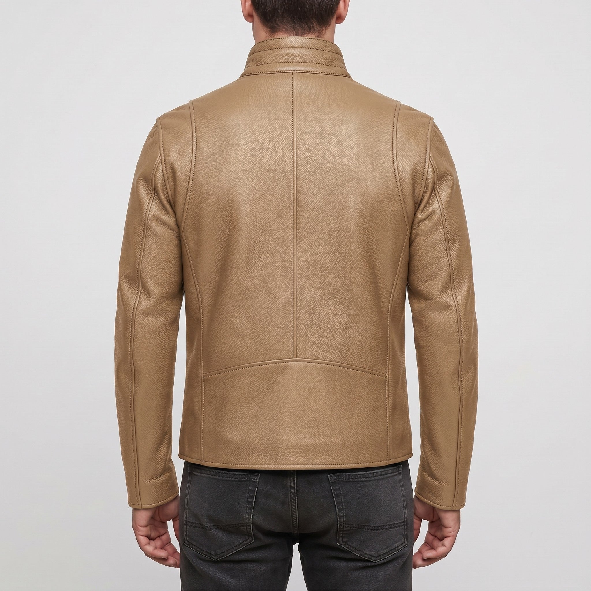 Men's Tan Leather Biker Jacket — Uckfield