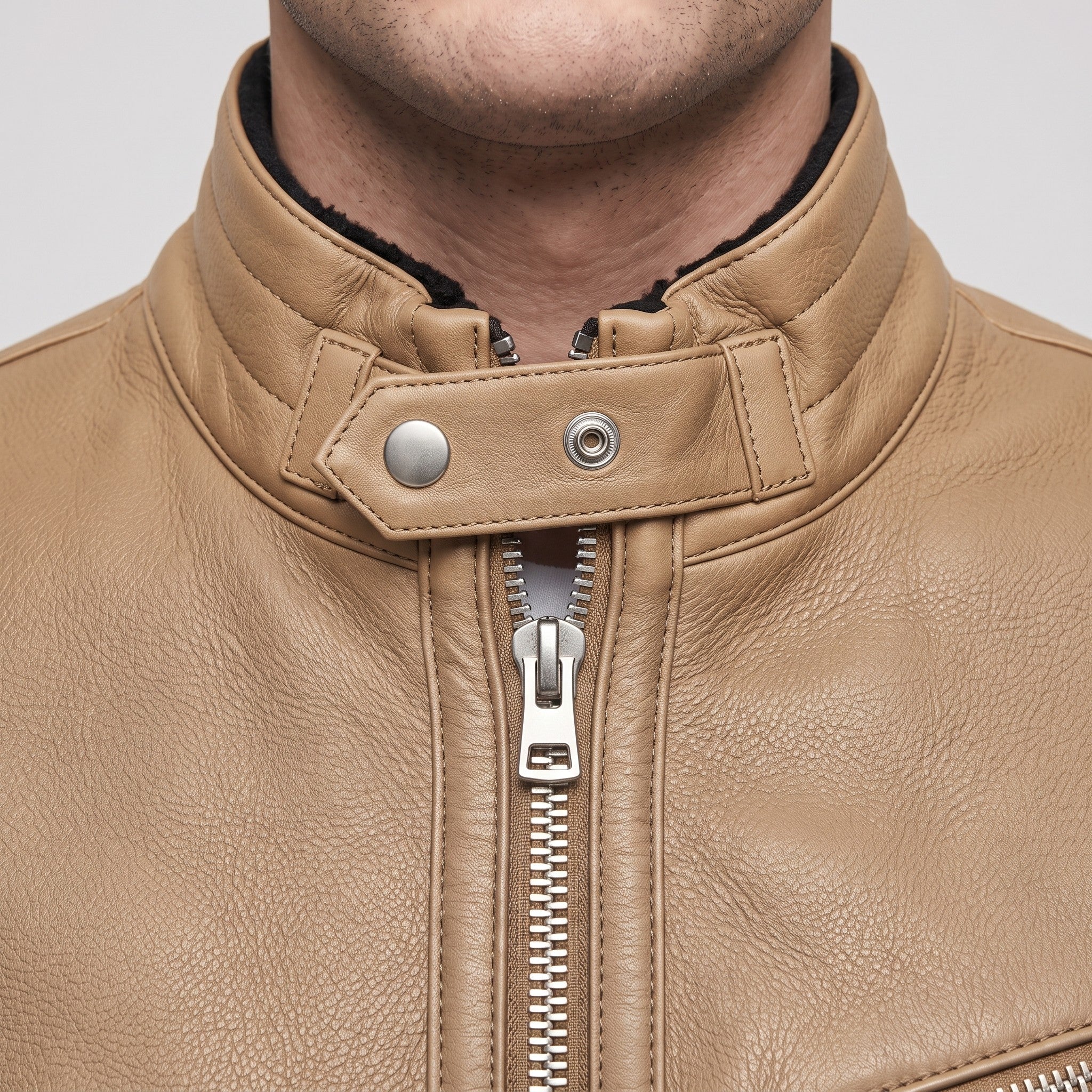 Men's Tan Leather Biker Jacket — Uckfield