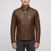 Men's Brown Leather Biker Jacket — Uckfield