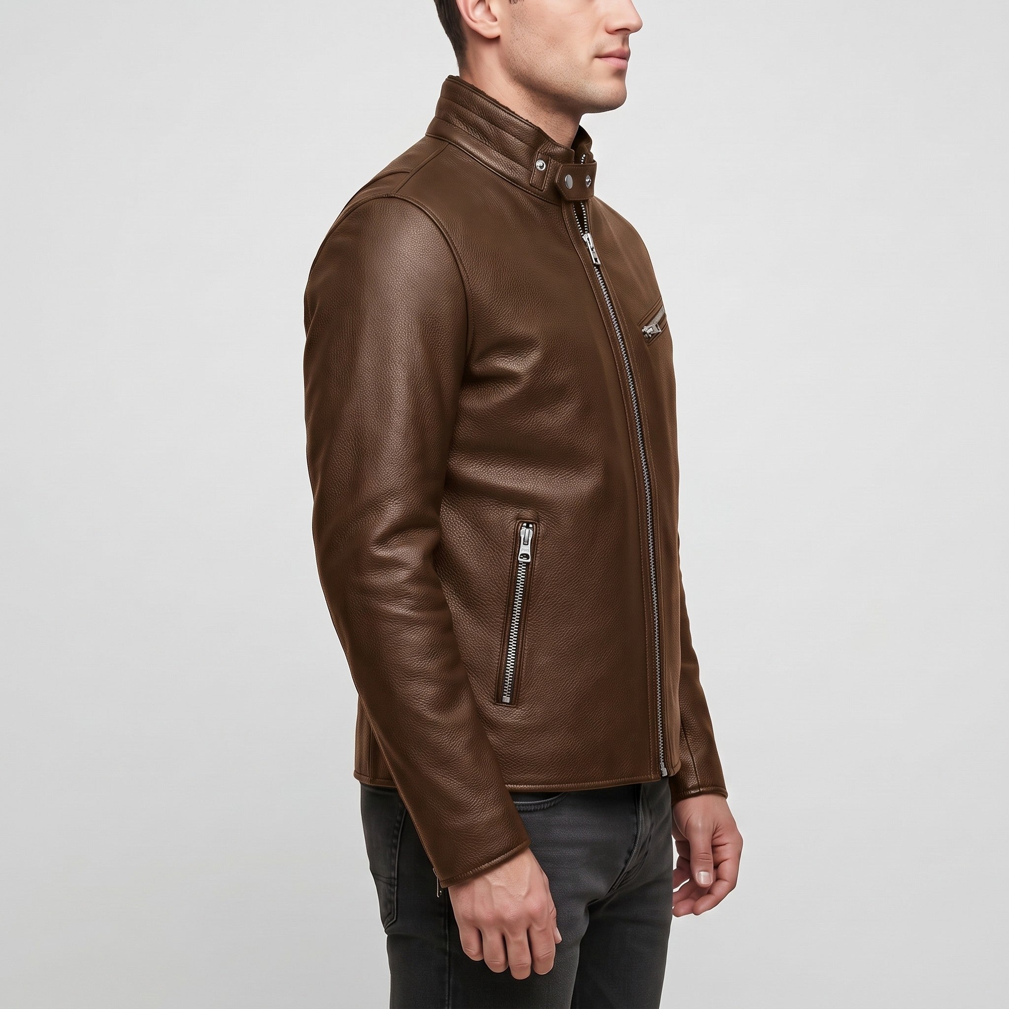 Men's Brown Leather Biker Jacket — Uckfield
