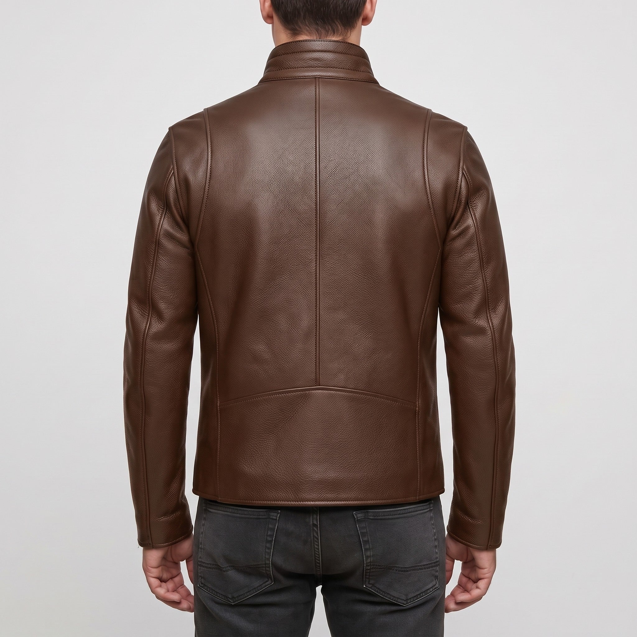 Men's Brown Leather Biker Jacket — Uckfield