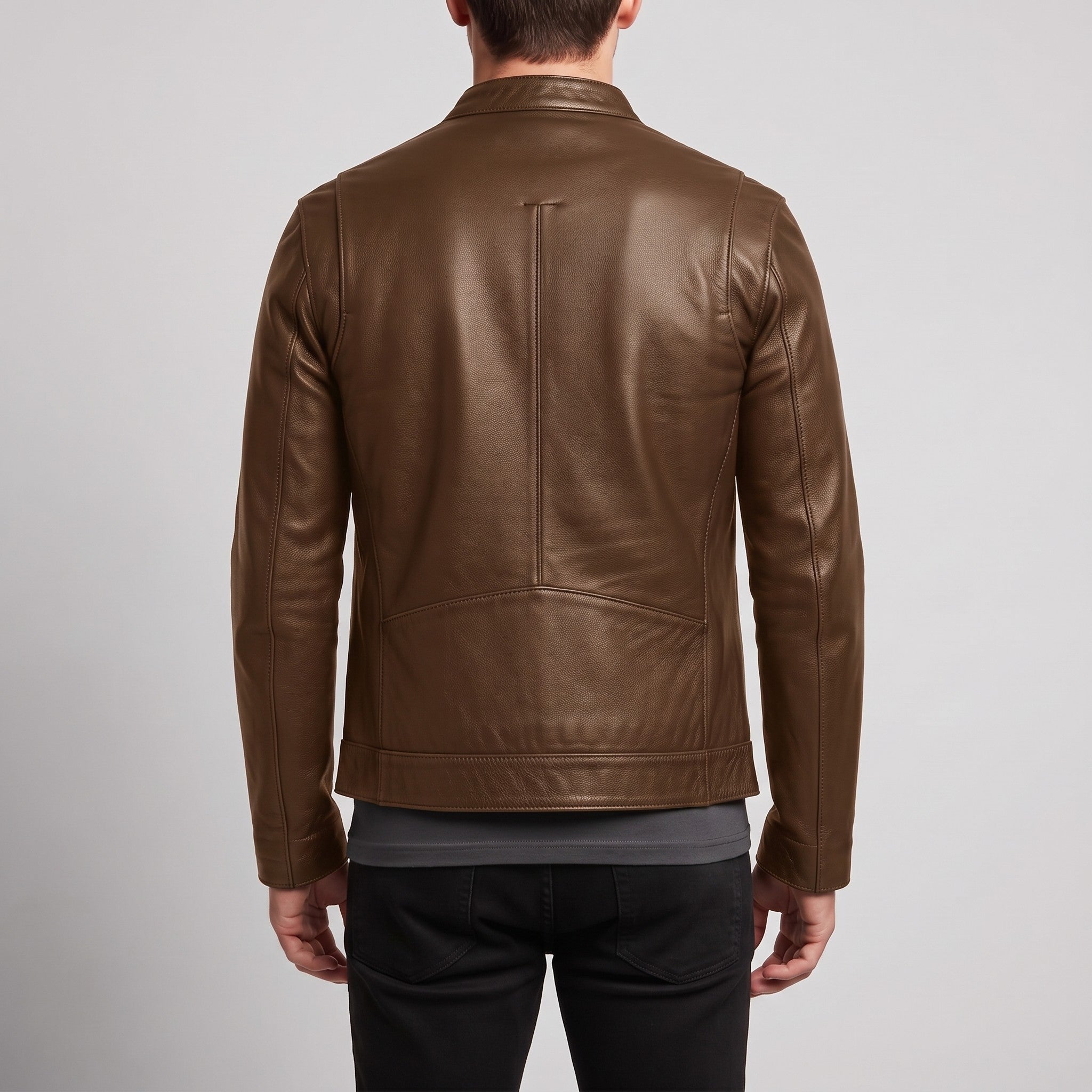 Men's Brown Leather Biker Jacket — Applegarth