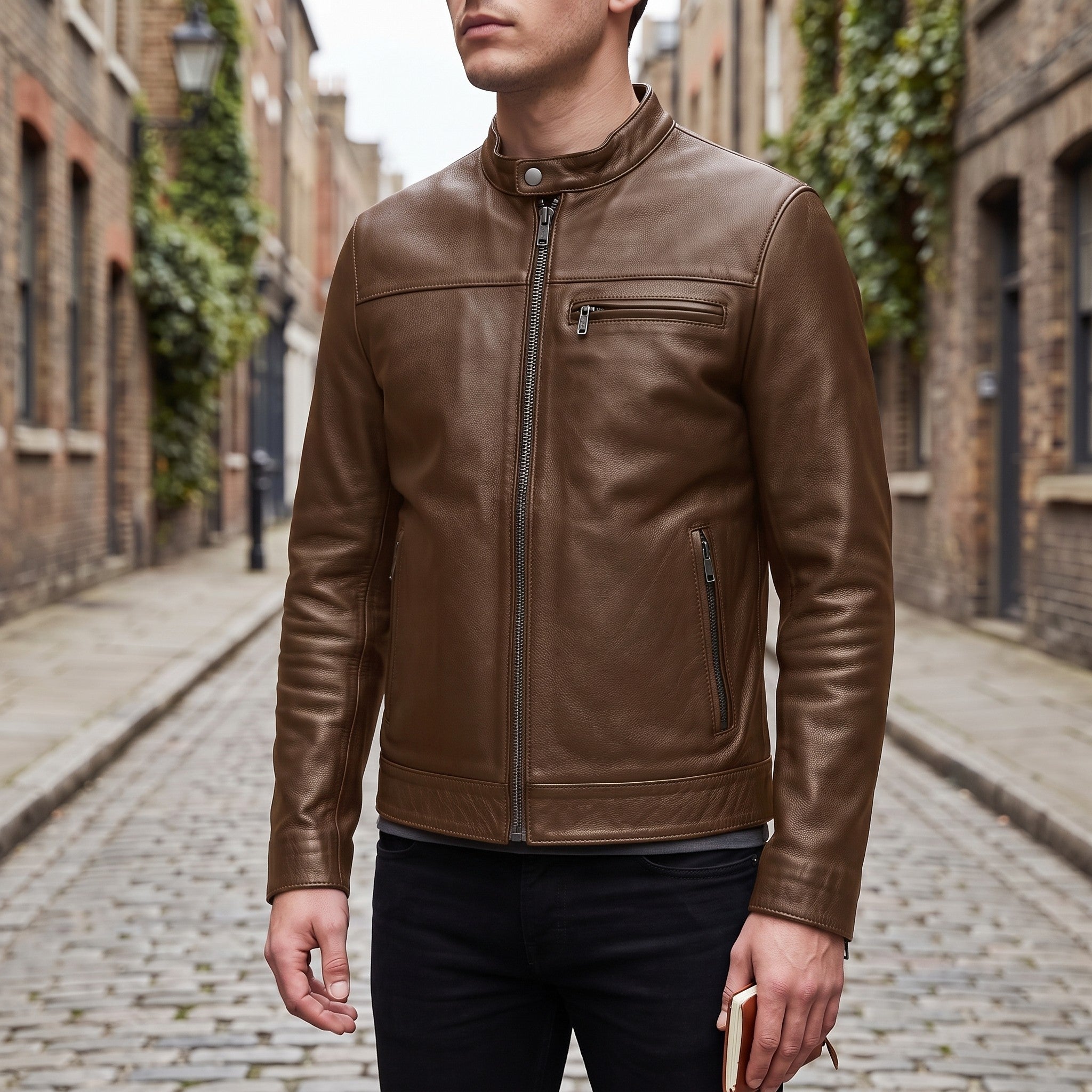 Men's Brown Leather Biker Jacket — Applegarth