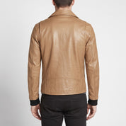 Men's Tan Asymmetric Zip Leather Perfecto Biker Jacket — Forrest