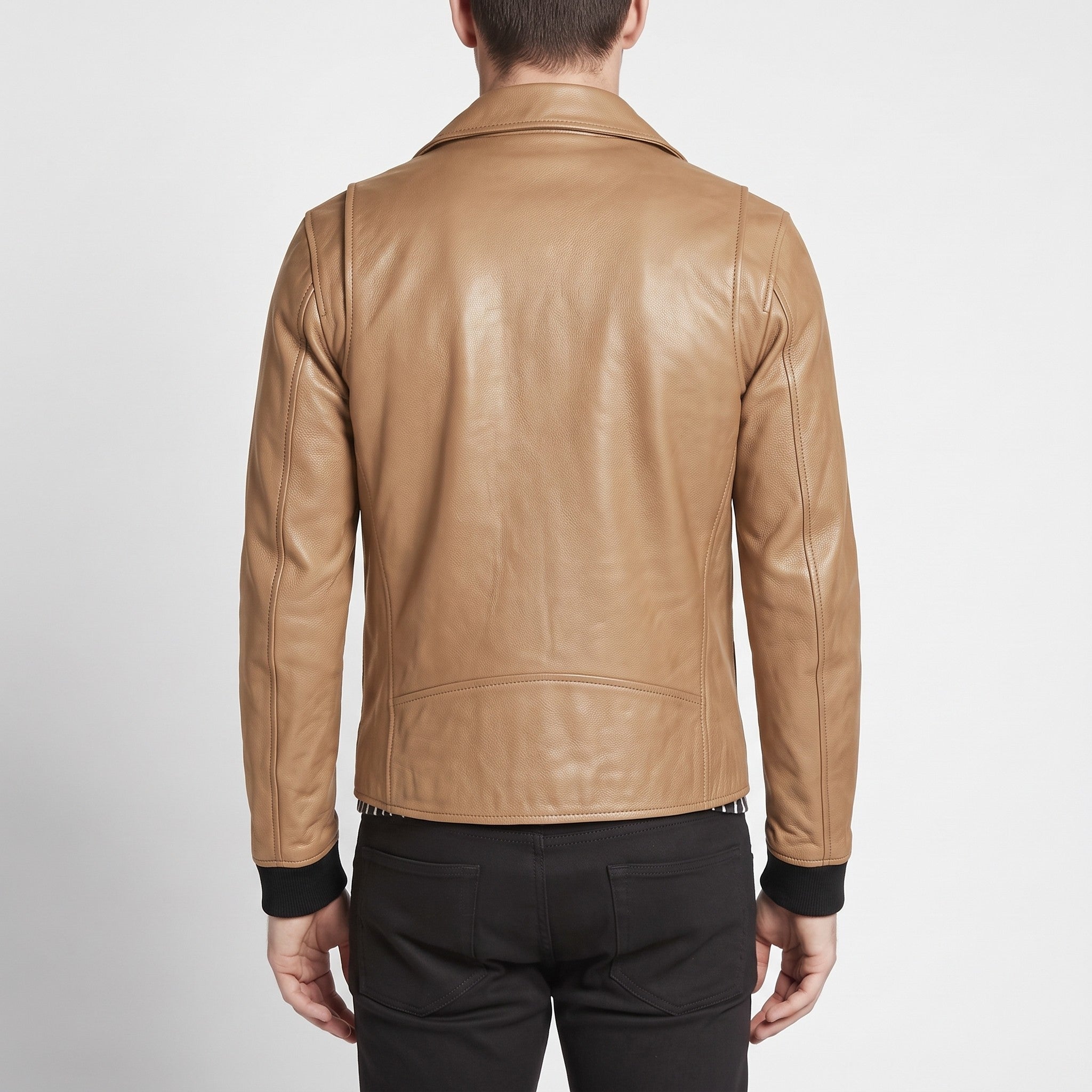 Men's Tan Asymmetric Zip Leather Perfecto Biker Jacket — Forrest