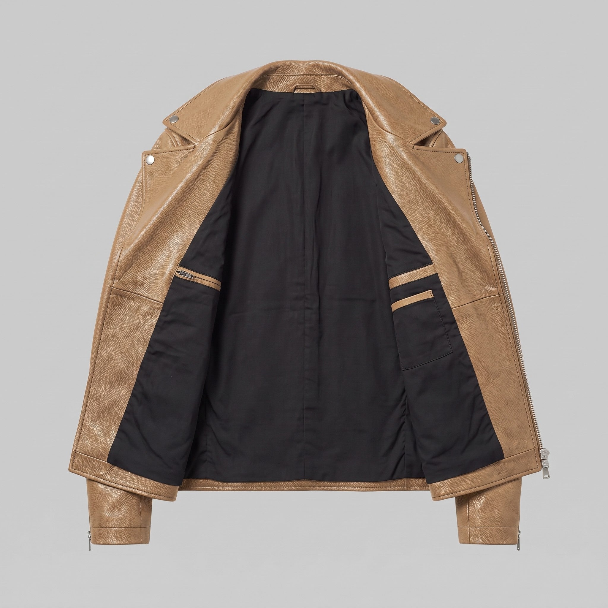 Men's Tan Asymmetric Zip Leather Perfecto Biker Jacket — Forrest