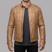Men's Tan Leather Biker Jacket — Daventry