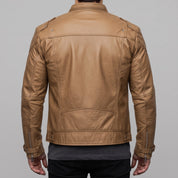 Men's Tan Leather Biker Jacket — Daventry