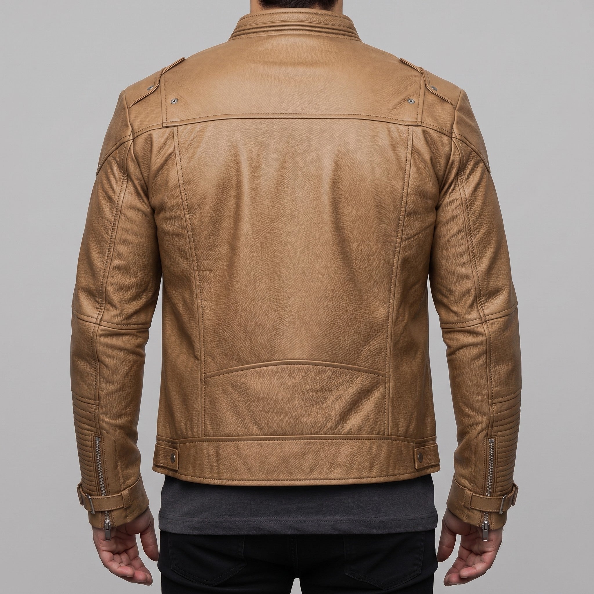 Men's Tan Leather Biker Jacket — Daventry