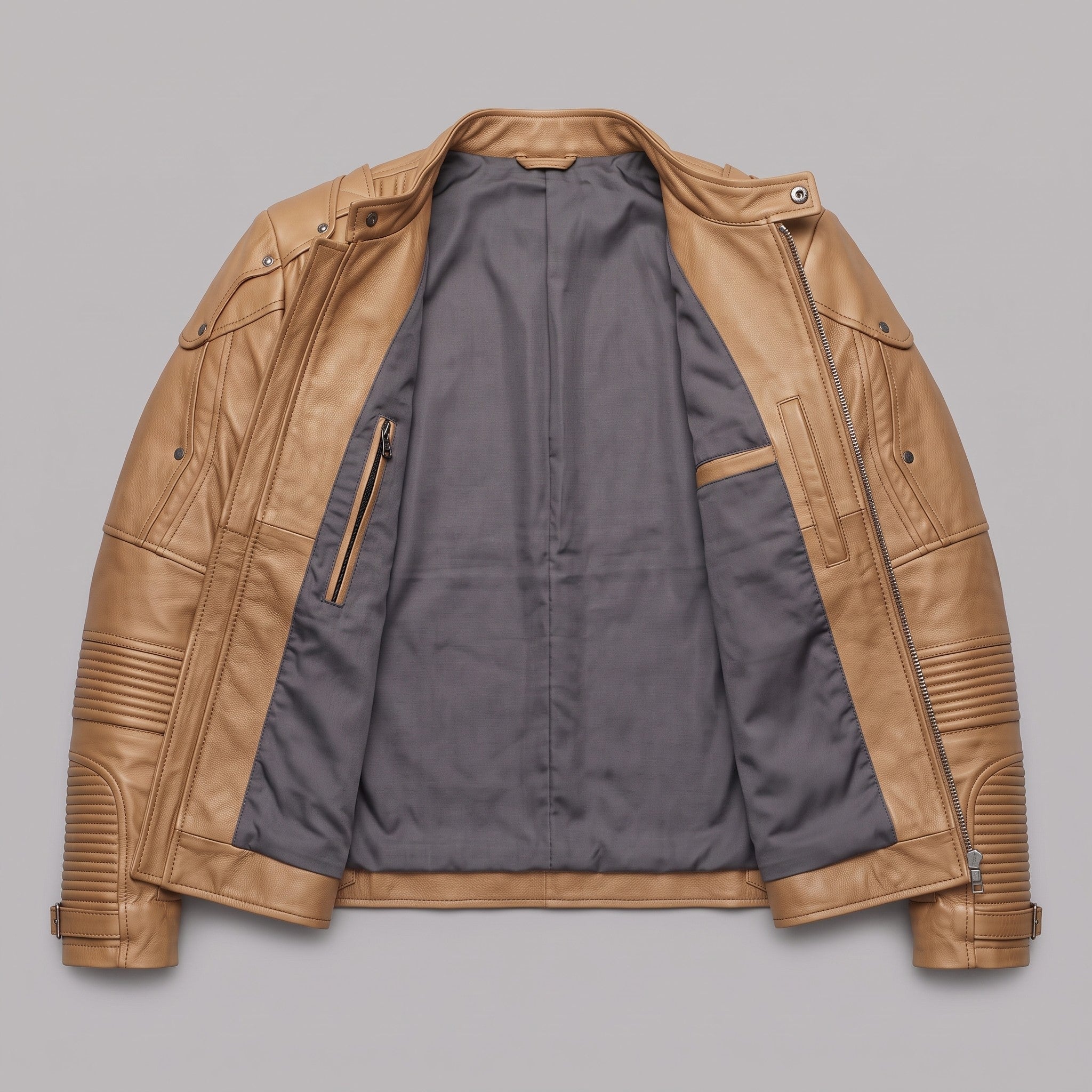 Men's Tan Leather Biker Jacket — Daventry
