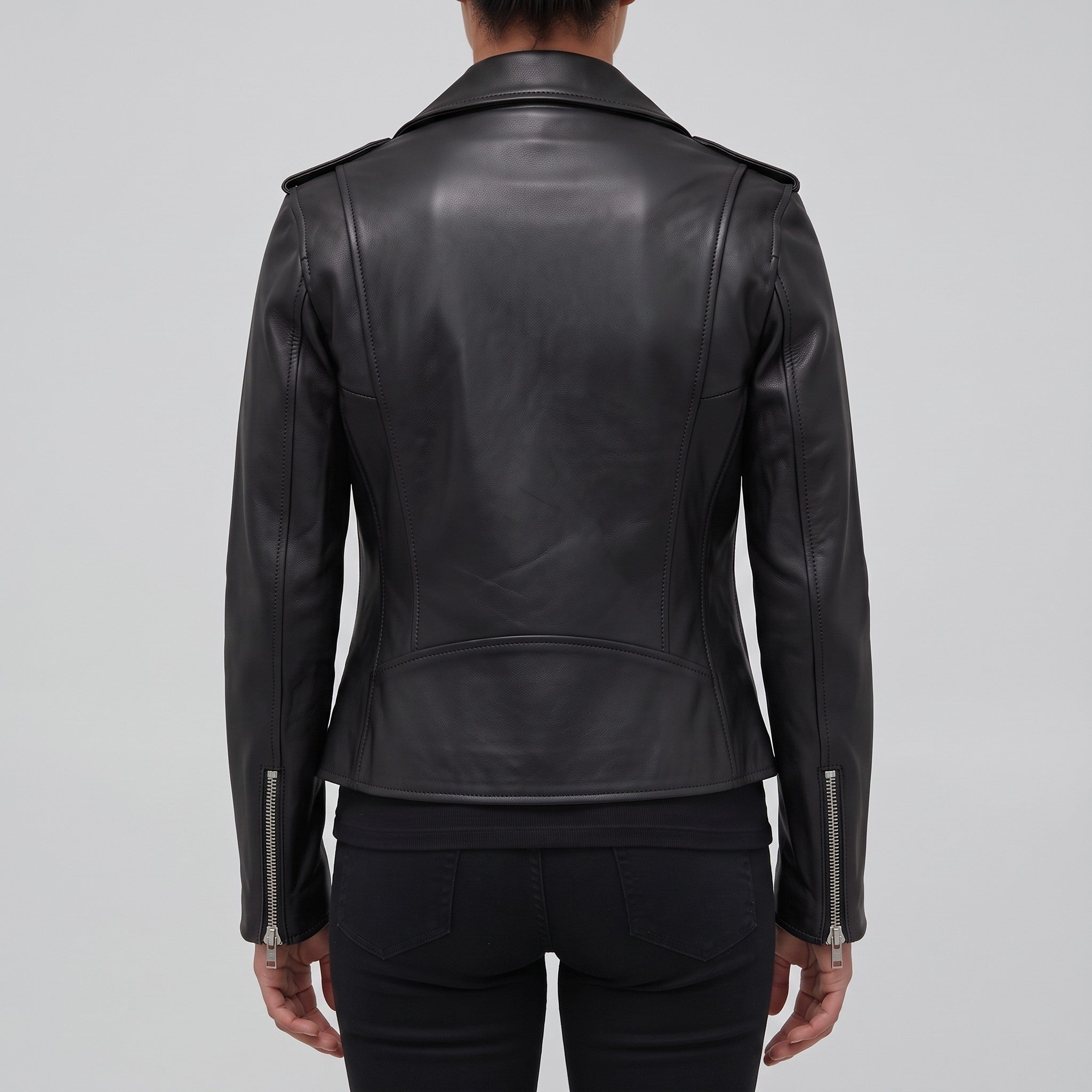 Women's Black Leather Biker Jacket — Tyndall