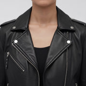 Women's Black Leather Biker Jacket — Tyndall