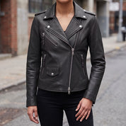 Women's Black Leather Biker Jacket — Tyndall