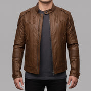 Men's Brown Leather Biker Jacket — Daventry