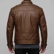 Men's Brown Leather Biker Jacket — Daventry