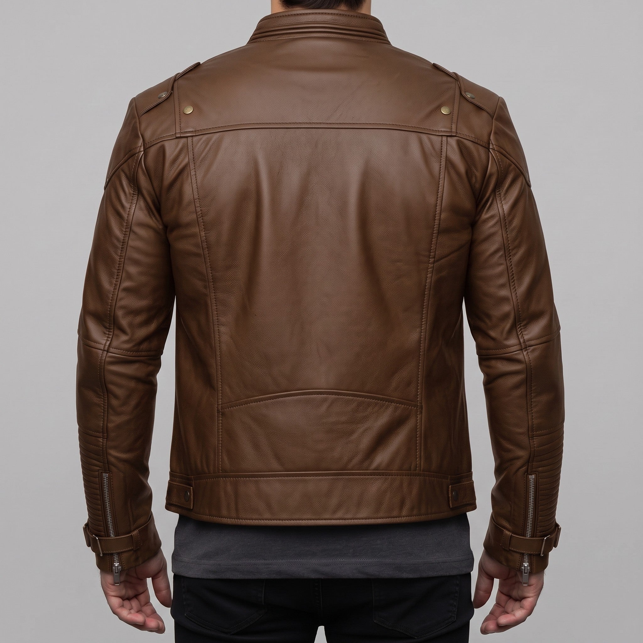 Men's Brown Leather Biker Jacket — Daventry
