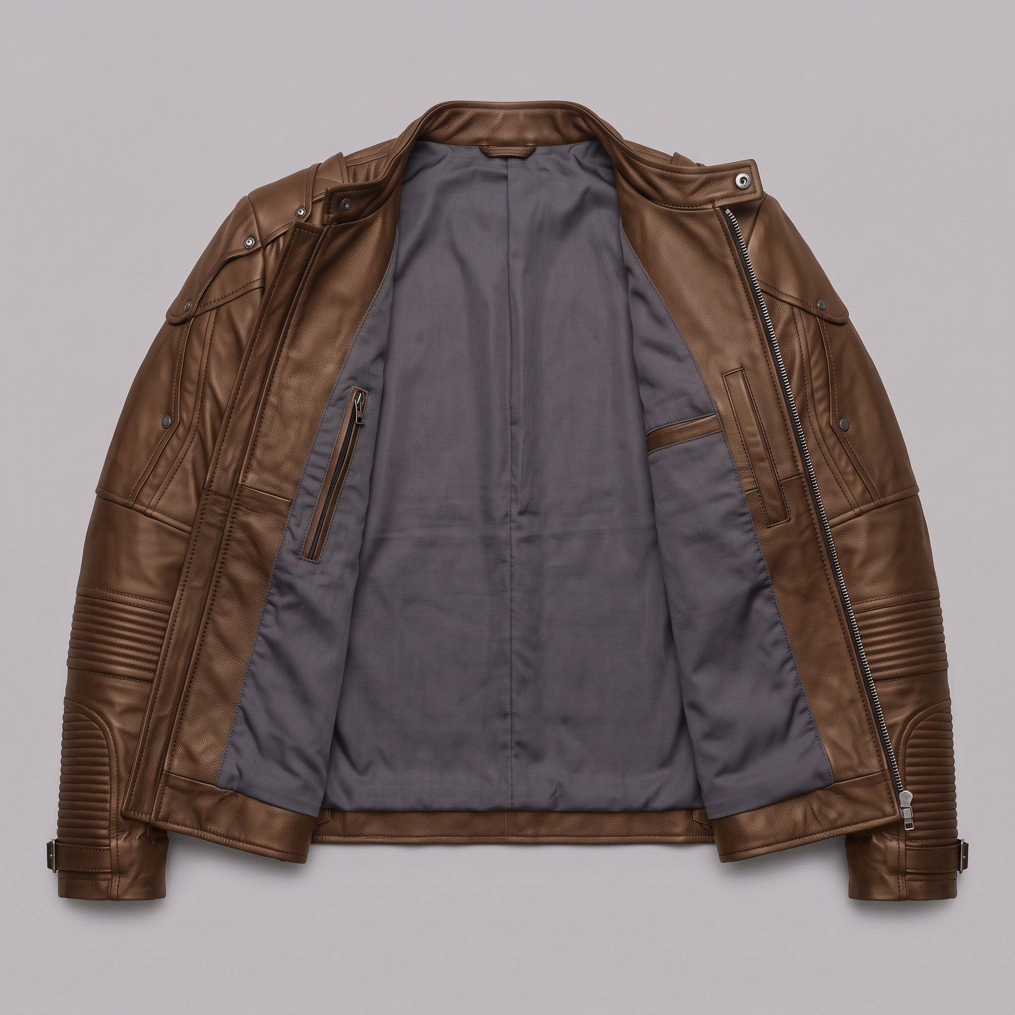 Men's Brown Leather Biker Jacket — Daventry