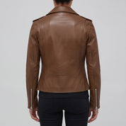 Women's Brown Leather Biker Jacket — Tyndall