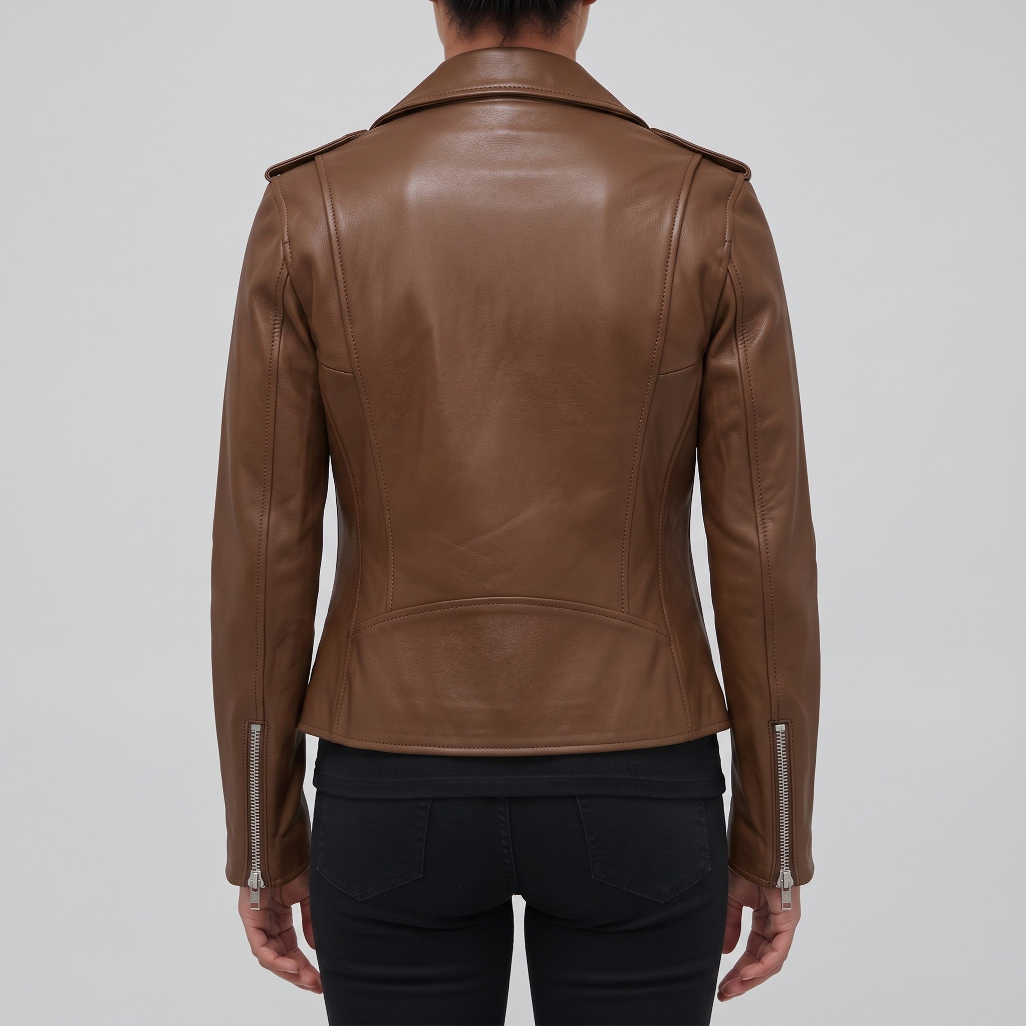 Women's Brown Leather Biker Jacket — Tyndall