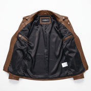 Women's Brown Leather Biker Jacket — Tyndall