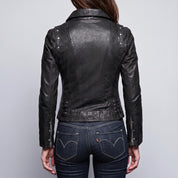 Women's Black Asymmetric Zip Leather Biker Jacket — Knightley