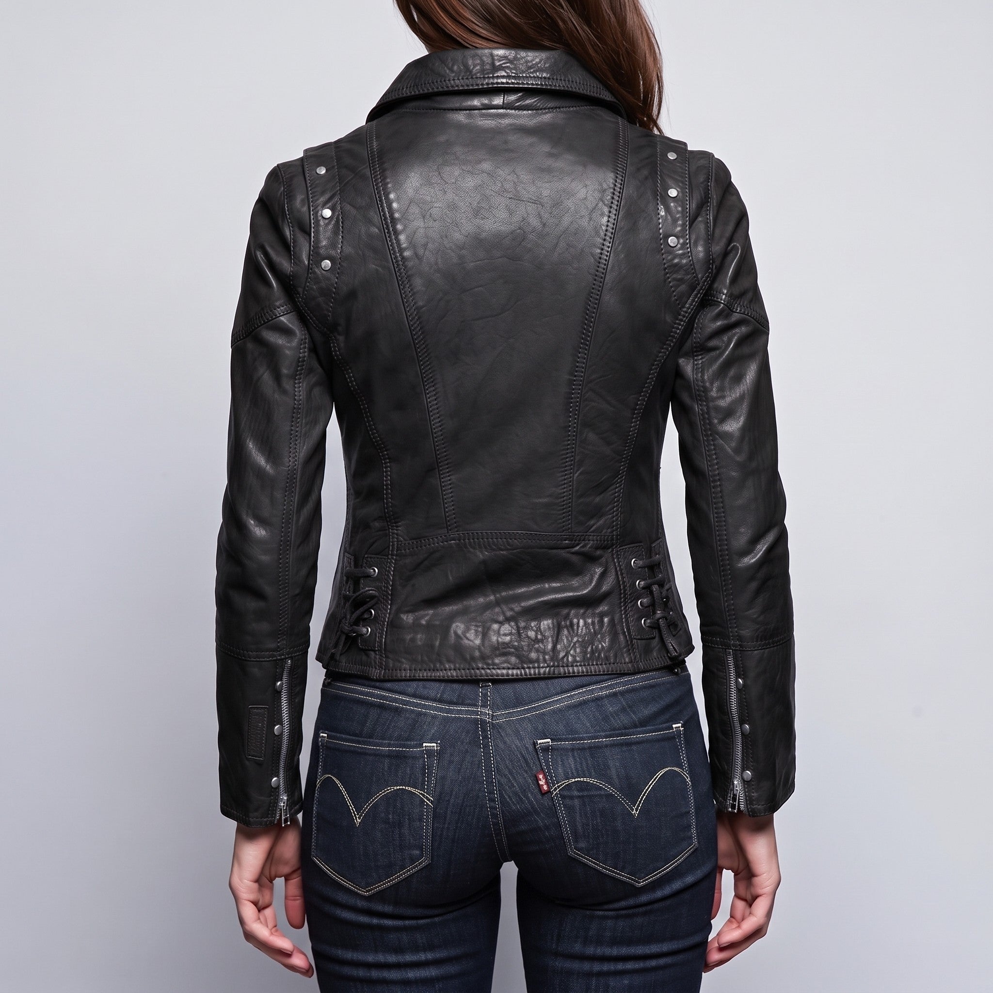 Women's Black Asymmetric Zip Leather Biker Jacket — Knightley