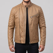 Men's Tan Leather Cafe Racer Jacket — Brantley