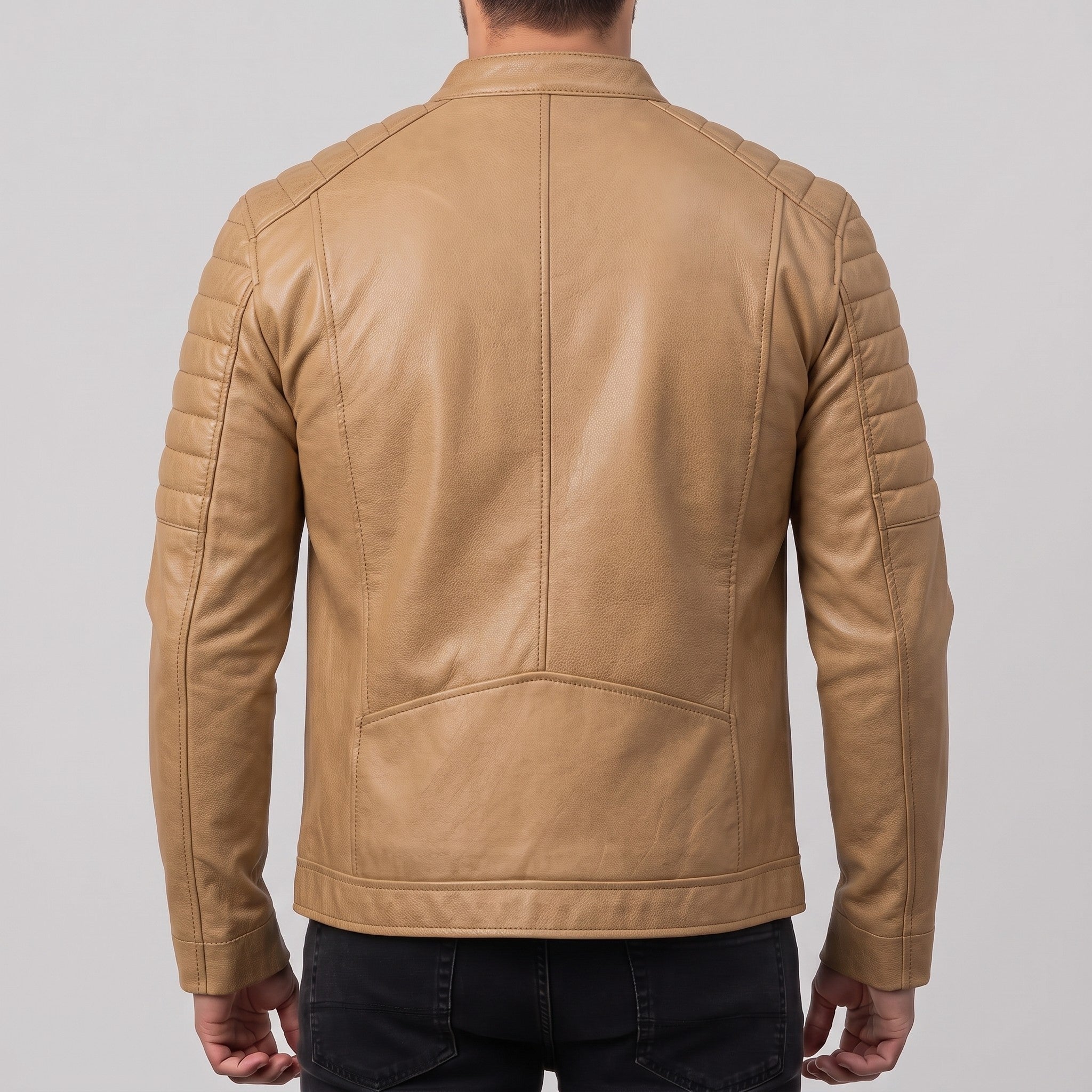 Men's Tan Leather Cafe Racer Jacket — Brantley