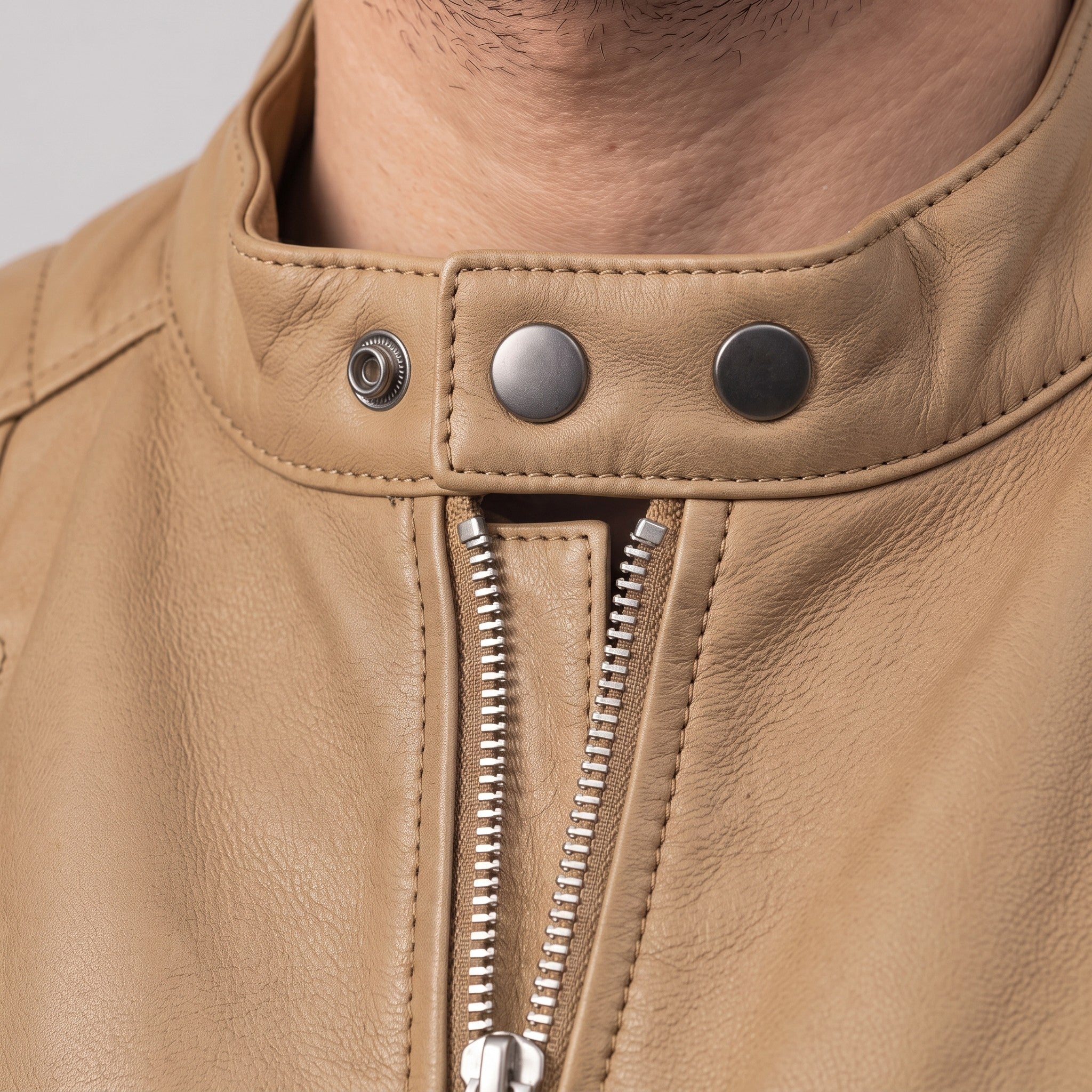 Men's Tan Leather Cafe Racer Jacket — Brantley
