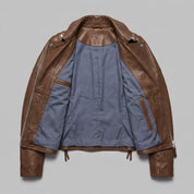 Women's Brown Asymmetric Zip Leather Biker Jacket — Knightley