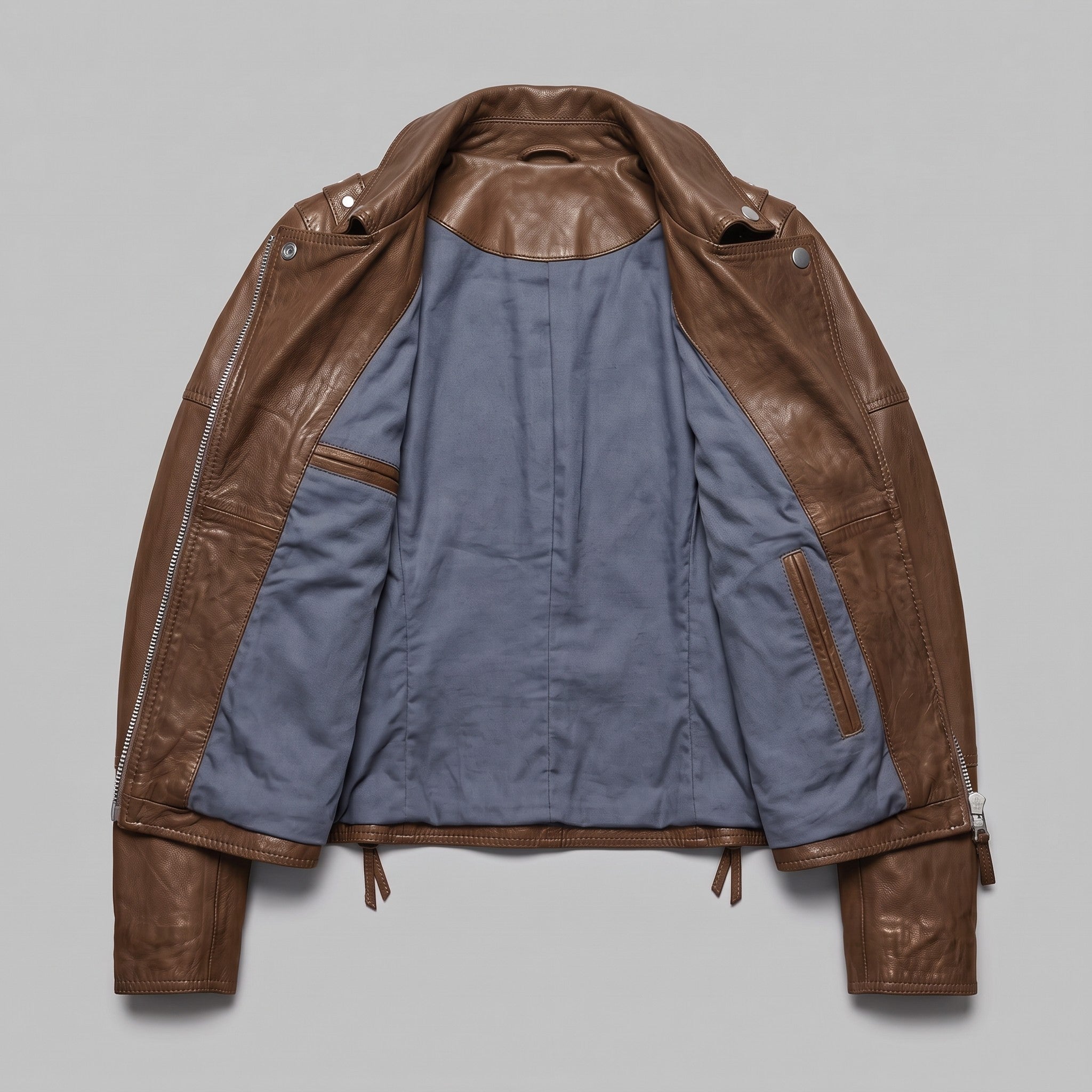 Women's Brown Asymmetric Zip Leather Biker Jacket — Knightley