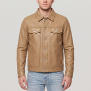 Men's Tan Leather Trucker Jacket — Nixon