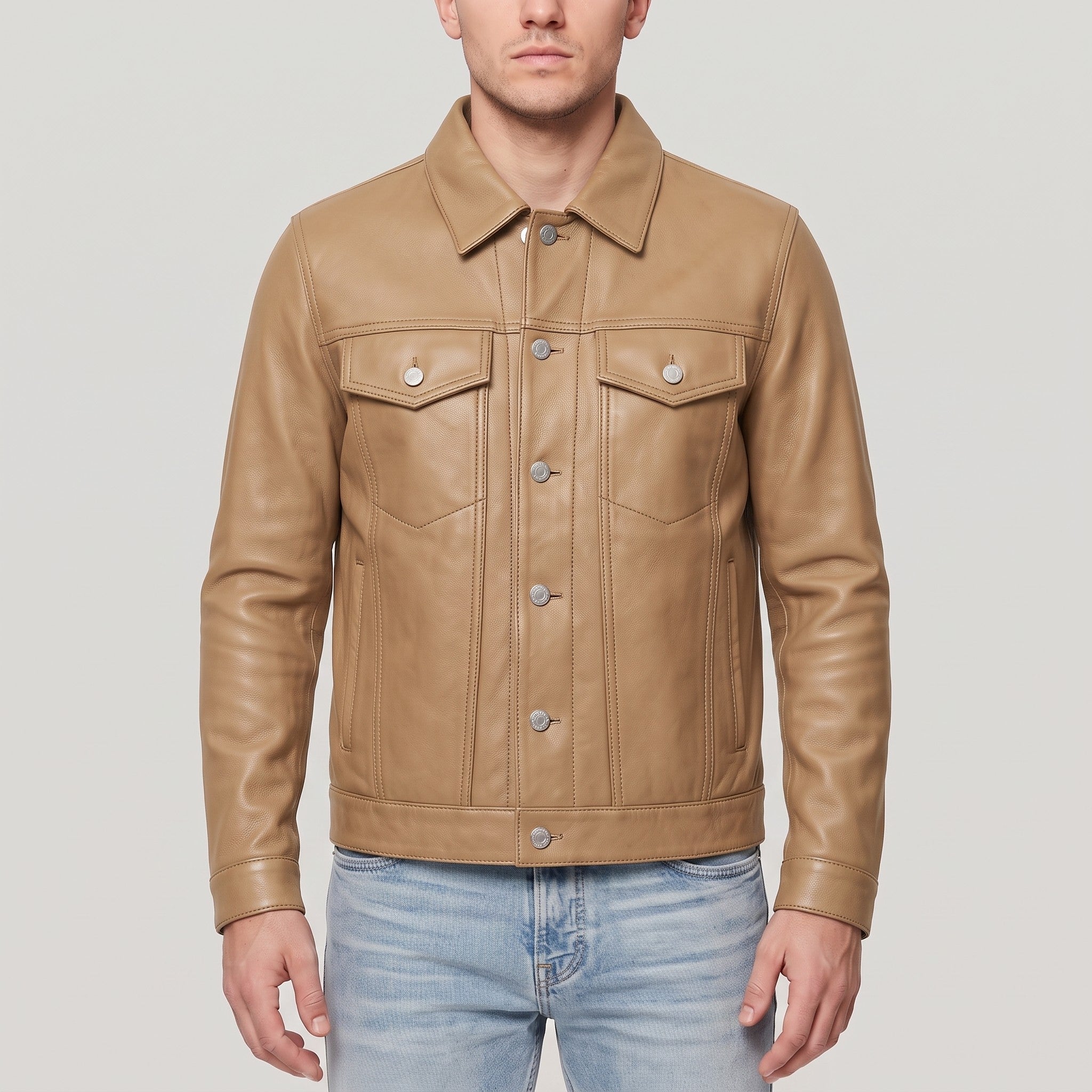 Men's Tan Leather Trucker Jacket — Nixon