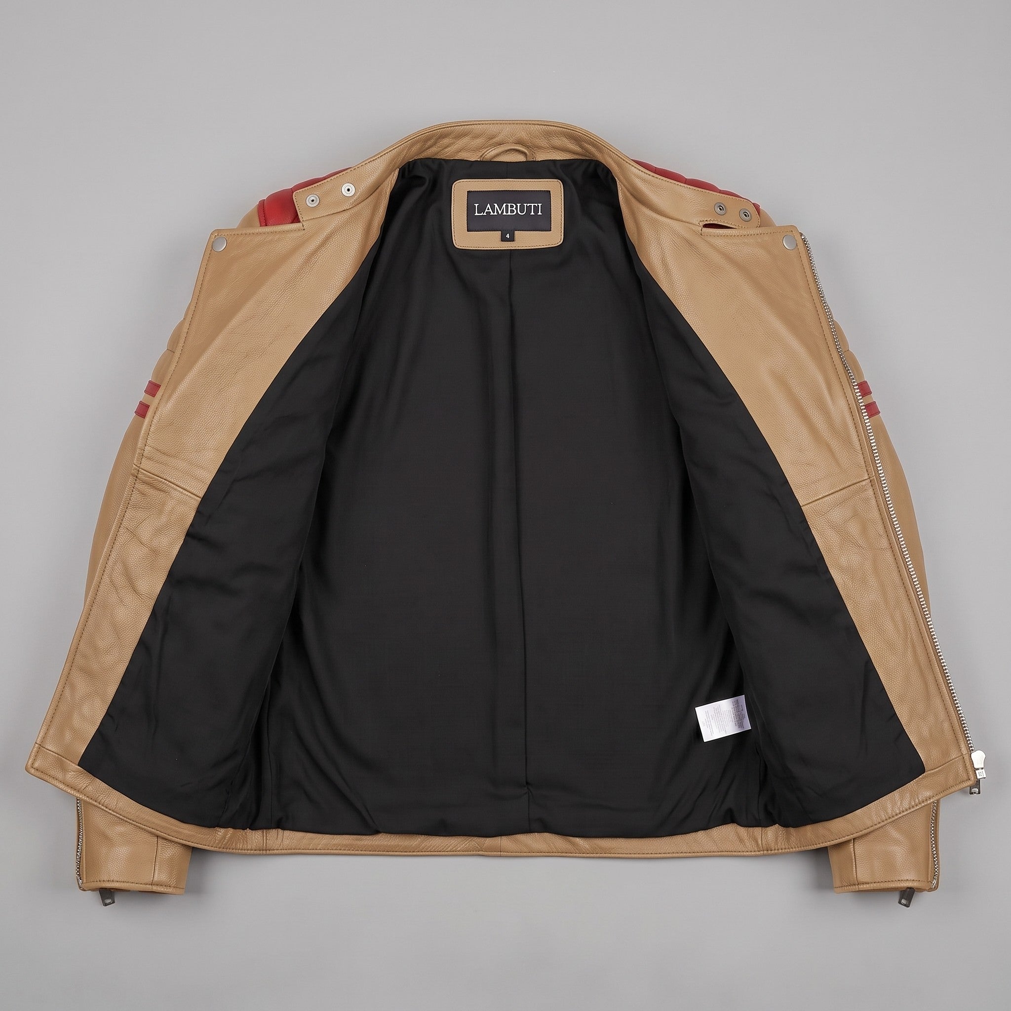Men's Tan and Red Leather Biker Jacket — Holtby